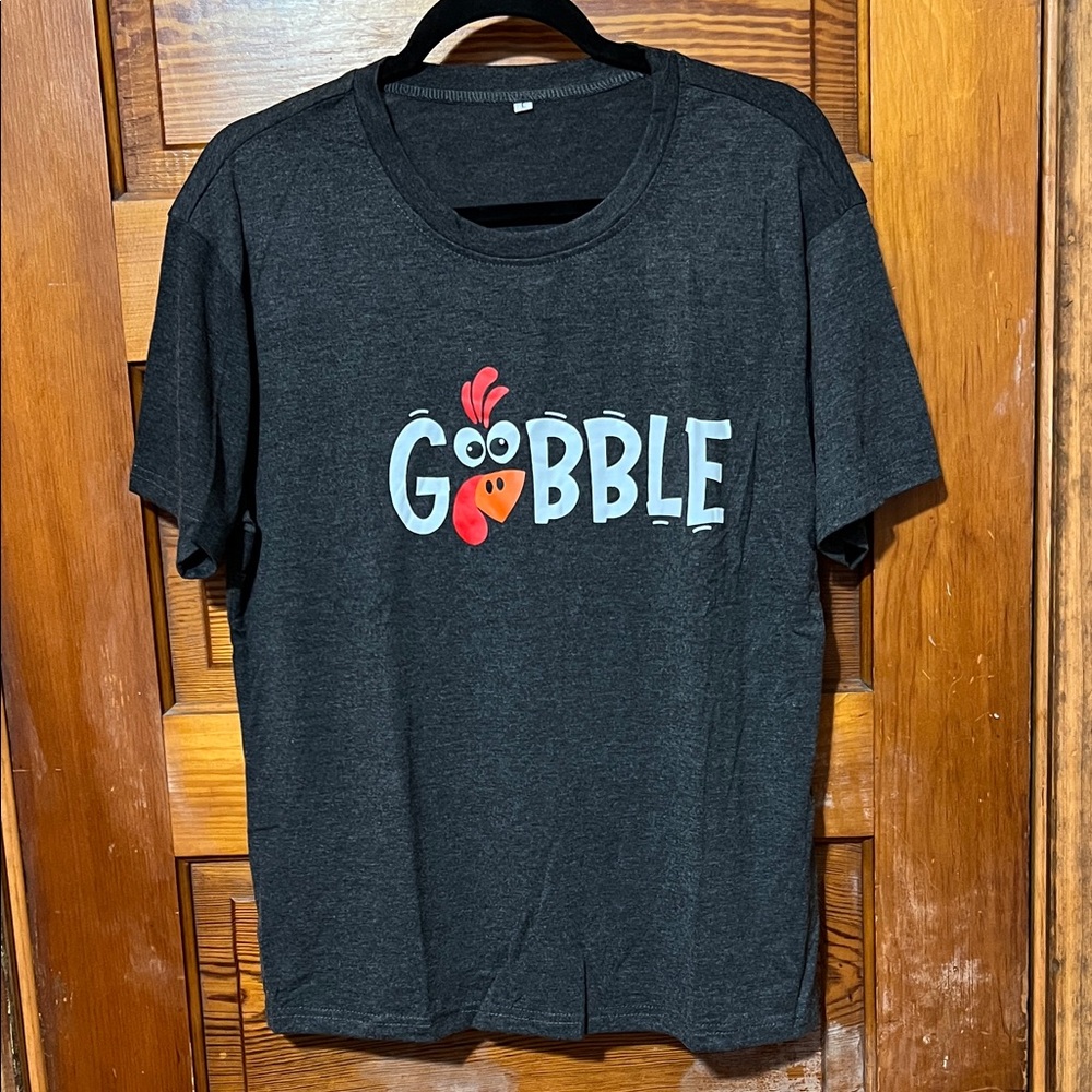 Thanksgiving Turkey Gobble Tee Shirt Size Large NEW in Package Dark Grey